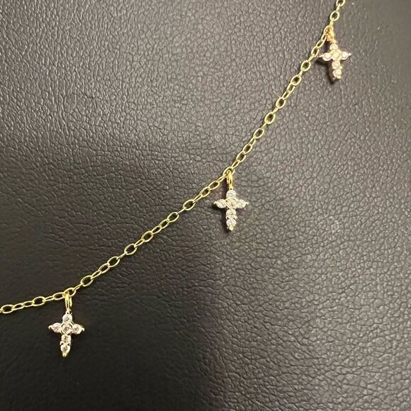 S925 Sterling silver seven crosses, gold & silver choker necklace - Picture 3 of 4